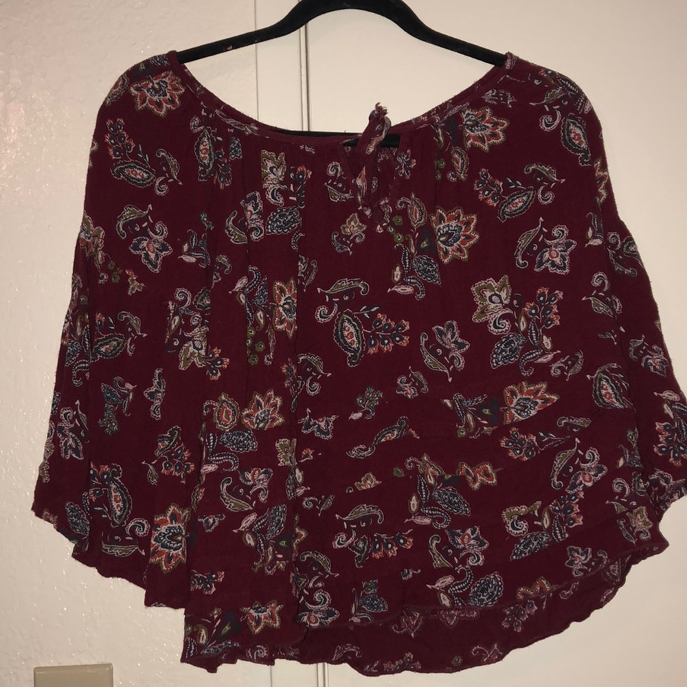 maroon V-neck flowy top